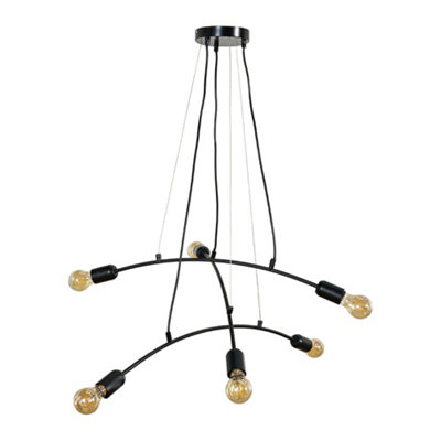 Valuelights Sandie Industrial 6 Way Black Suspended Cross Over Ceiling Pendant Light FittingLed Filament Bulbs In Warm White from B&Q