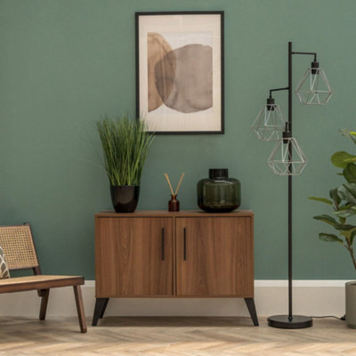 B&Q -  Balboa Modern 3 Arm Black Metal Floor Lamp With Grey Geometric Shade