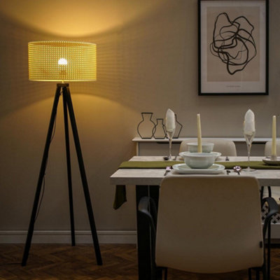 Valuelights Barbro Black Tripod Floor Lamp With Wicker Shade And Bulb from B&Q