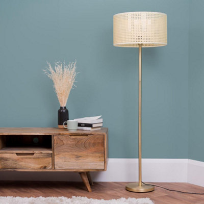 Valuelights Charles Gold Floor Lamp With Wicker Shade And Bulb from B&Q
