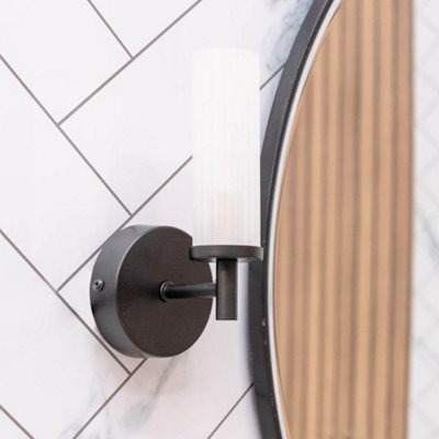 Valuelights Canya Matte Ip44 Bathroom Frosted Reeded Glass Wall With Led Bulb Black/Light