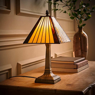 B&Q -  Tiffany Stained Glass Antique Brass Table Lamp And Bulb