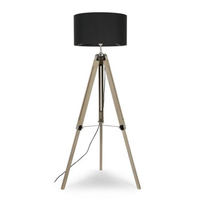 Valuelights Clipper Distressed Wood And Chrome Tripod Floor Lamp With Charcoal Drum Shade Silver/Grey