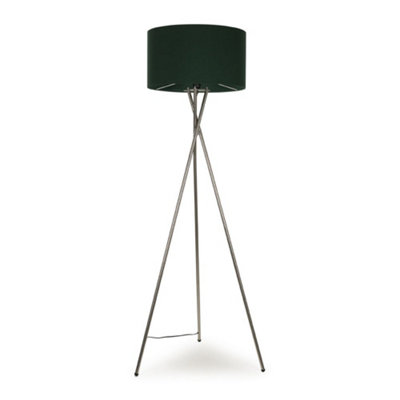 B&Q -  Camden Brushed Chrome Tripod Floor Lamp With Green Drum Shade