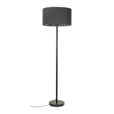 Valuelights Charles Black Floor Lamp With Charcoal Drum Shade from B&Q