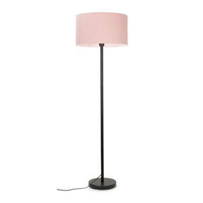Valuelights Charles Black Floor Lamp With Blush Drum Shade from B&Q