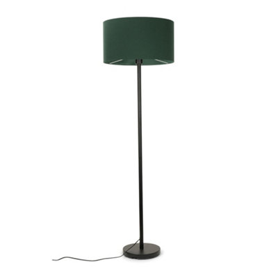 B&Q -  Charles Black Floor Lamp With Green Drum Shade