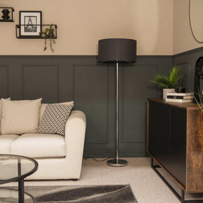 Valuelights Charles Chrome Floor Lamp With Charcoal Drum Shade from B&Q