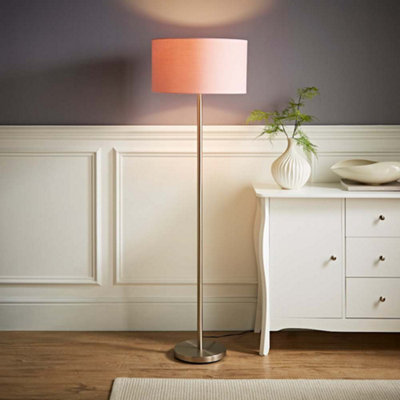 Valuelights Charles Chrome Floor Lamp With Blush Drum Shade from B&Q