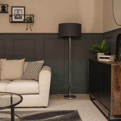 Valuelights Charles Chrome Floor Lamp With Navy Drum Shade from B&Q