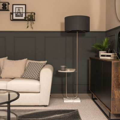 Valuelights Tavel Brushed Chrome Silver Floor Lamp With Table And Charcoal Shade from B&Q