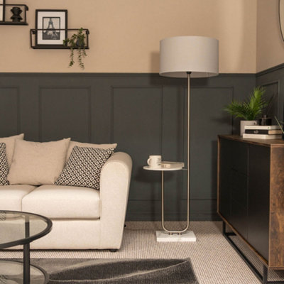 B&Q -  Tavel Brushed Chrome Silver Floor Lamp With Table And Grey Shade