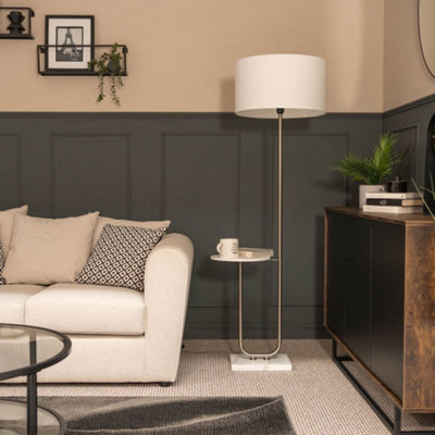 B&Q -  Tavel Brushed Chrome Silver Floor Lamp With Table And White Shade
