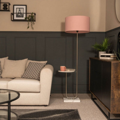 B&Q -  Tavel Brushed Chrome Silver Floor Lamp With Table And Pink Shade