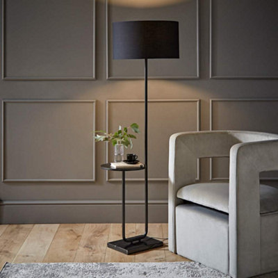 Valuelights Tavel Matte Black Floor Lamp With Table And Black Shade from B&Q