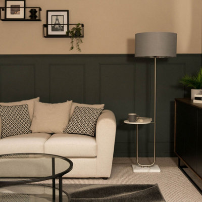 B&Q -  Tavel Brushed Gold Floor Lamp With Table And Grey/chrome Shade