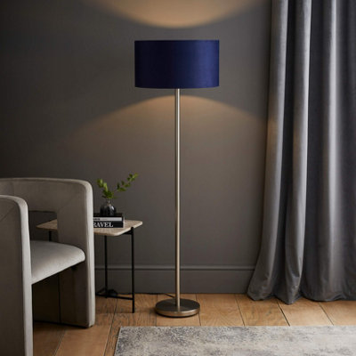 Valuelights Charles Chrome Floor Lamp With Navy Velvet Shade from B&Q