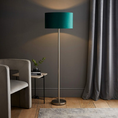 Valuelights Charles Chrome Floor Lamp With Green Velvet Shade from B&Q