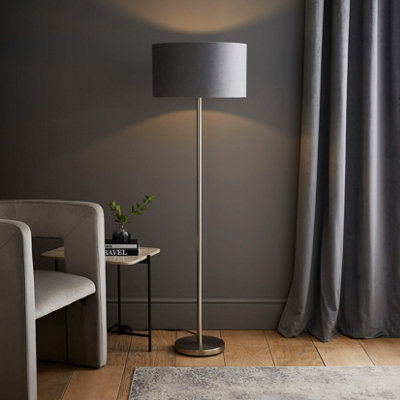Valuelights Charles Chrome Floor Lamp With Grey Velvet Shade from B&Q