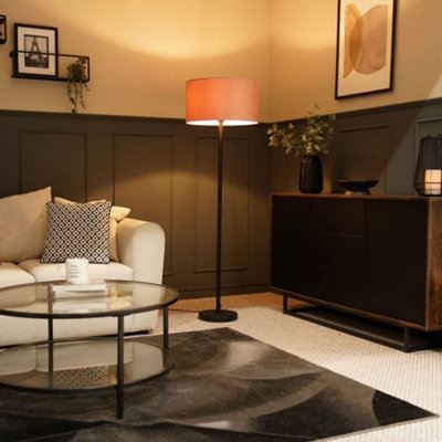 Valuelights Charles Black Floor Lamp With Blush Velvet Shade from B&Q