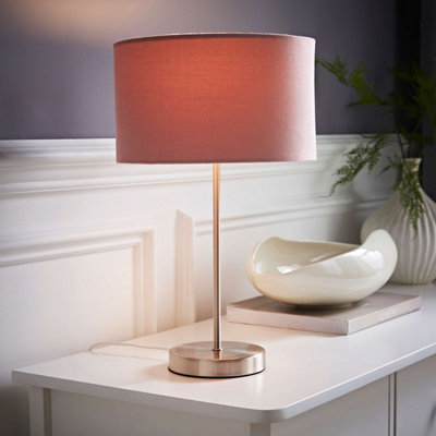Valuelights Charles Brushed Chrome Table Lamp With Blush Velvet Shade from B&Q