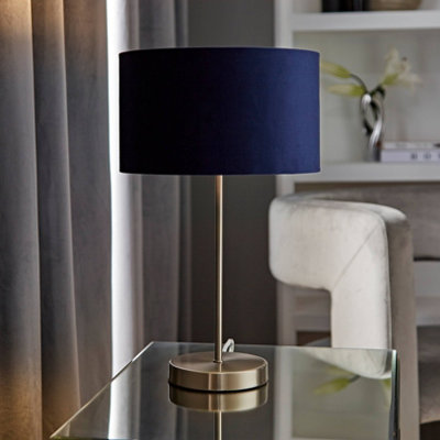 Valuelights Charles Brushed Chrome Table Lamp With Navy Velvet Shade from B&Q
