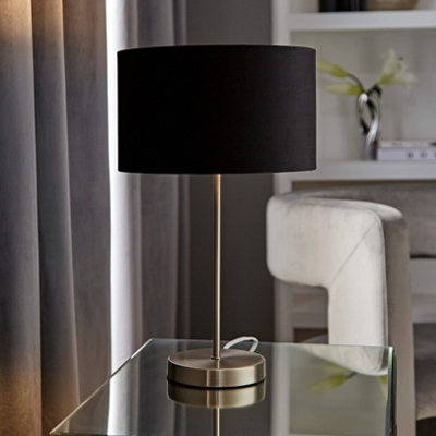 B&Q -  Charles Brushed Chrome Table Lamp With Black Velvet Shade