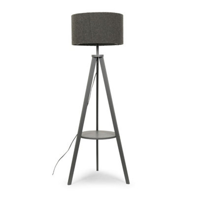 Valuelights Morrigan Grey Wood Shelf Tripod Floor Lamp With Boucle Shade And Bulb from B&Q