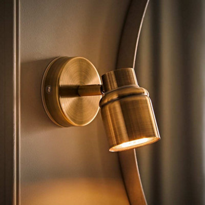 Valuelights Benton Antique Brass Single Ip44 Bathroom Wall Spotlight And Warm Bulb