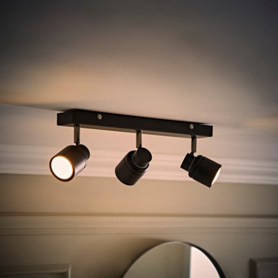 Valuelights Benton Black 3 Way Bar Ip44 Bathroom Ceiling Spotlight And Warm Bulbs
