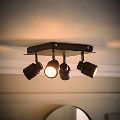 Valuelights Benton Black 4 Way Square Ip44 Bathroom Ceiling Spotlight And Cool Bulbs