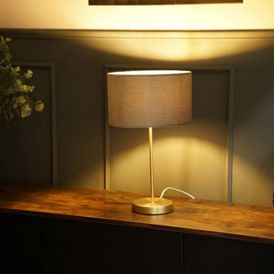 Valuelights Charles Gold Table Lamp With Grey Velvet Shade And Bulb from B&Q