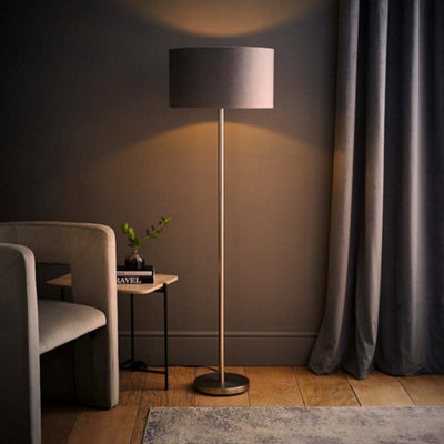 Valuelights Charles Chrome Floor Lamp With Grey Velvet Shade And Bulb from B&Q