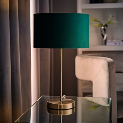 Valuelights Charles Brushed Chrome Table Lamp With Green Velvet Shade And Bulb from B&Q