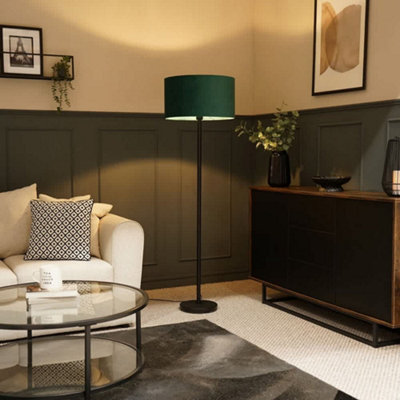 Valuelights Charles Black Floor Lamp With Green Velvet Shade And Bulb from B&Q