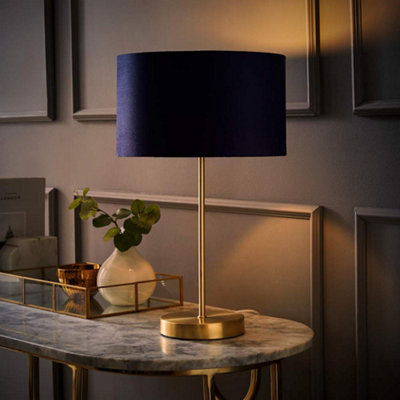 Valuelights Charles Gold Table Lamp With Navy Velvet Shade And Bulb from B&Q