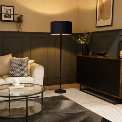 Valuelights Charles Black Floor Lamp With Navy Velvet Shade And Bulb from B&Q