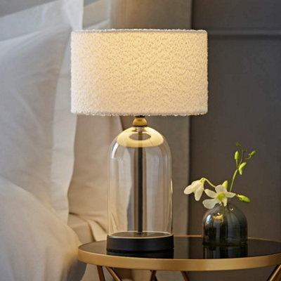 Valuelights Black/Cream Jessy Glass And Metal Bedside Table Lamp With A Boucle Lampshade