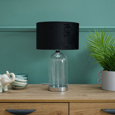 Valuelights Jessy Glass And Silver Chrome Metal Bedside Table Lamp With A Black Velvet LampshadeBulb Included from B&Q