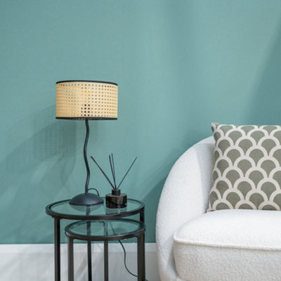 Valuelights Black Metal Wavy Single Stem Table Lamp With A Natural Cane Wicker Black Trim ShadeBulb Included from B&Q