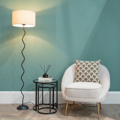 Valuelights Black Metal Wavy Stem Floor Lamp With A Cream Boucle Shade from B&Q