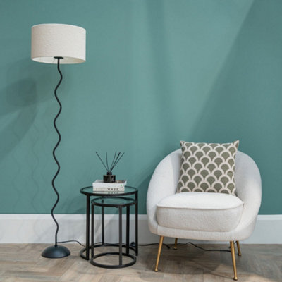 Valuelights Black Metal Wavy Stem Floor Lamp With A Cream Boucle ShadeBulb Included from B&Q