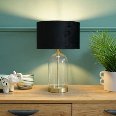 B&Q -  Jessy Glass And Gold Metal Bedside Table Lamp With A Black Velvet Lampshade