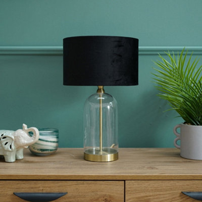 ValueLights | Glass and Gold Metal Table Lamp with a Black Velvet Lampshade | Home Décor, Bedside & Desk Lamp | Includes Bulb [3000K Warm White] - Image 4