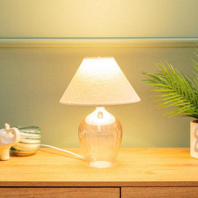 B&Q -  Olivet Pair Of Blush Pink Glass Table Lamps With Fabric Tapered Lampshade Bedside Light