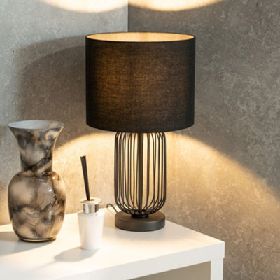 Valuelights Gabbia Pair Of Black Wire Cage Metal Bedside Dimmer Touch Table Lamps With Fabric Drum Lampshade from B&Q