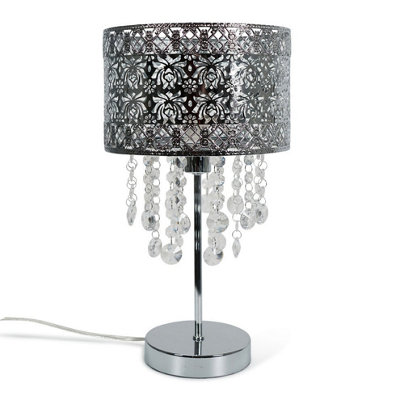Valuelights Enna Moroccan Style Bedside Table Lamp With Acrylic Jewel Droplet Drum Lampshade - Bulb Included Silver