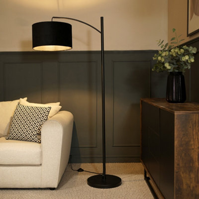 Valuelights Preto Black Metal Curve Stem Living Room Floor Lamp With A Black Velvet Shade from B&Q