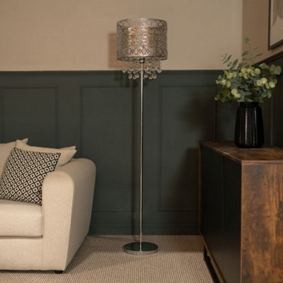Valuelights Silver Enna Moroccan Style Floor Lamp With Acrylic Jewel Droplet Drum Lampshade - Bulb Included