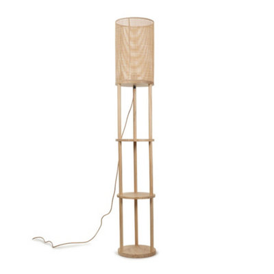 Valuelights Elsa Natural Wooden 3 Tier Floor Lamp With Bamboo Shade And Storage ShelvesBulb Included from B&Q